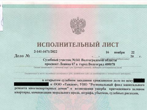Исполнительный лист, судебный участок №141, 2022